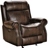 Demara Rocker Recliner in Tonya Brown Leather w/ Nailhead Trim